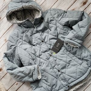 Free Country Green and Gray Puffer Jacket with Cozy Hood